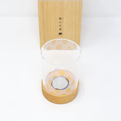HIROTA Glass “Taisho Roman (大正浪漫)” Candle Holder with Wooden Stand - Polka Dot