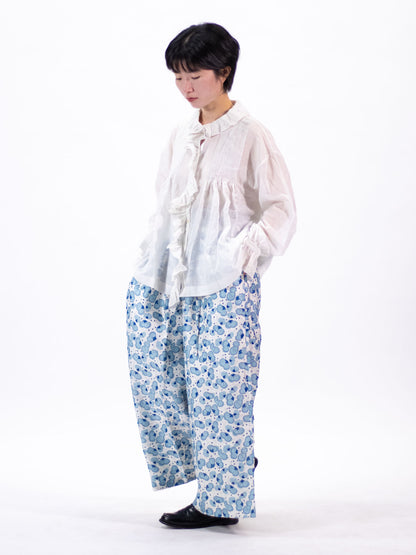 Bunon Embroidery Pants - White x Blue