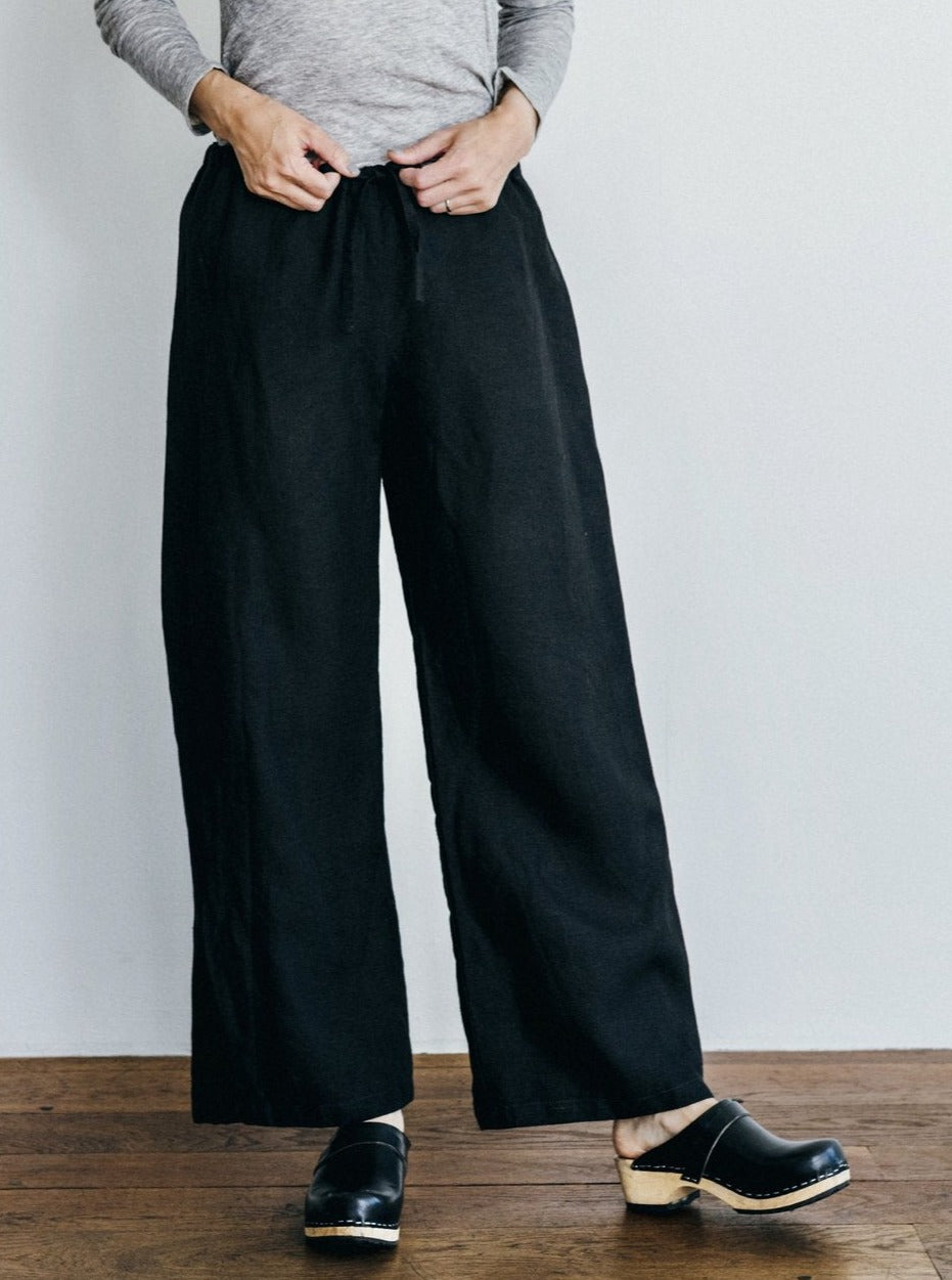 Fog Linen Work Lounge Pants- Oise Draw String Pants Black