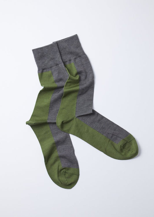 Rototo Low Raw Vertical Crew Socks (Charcoal/D.Green)