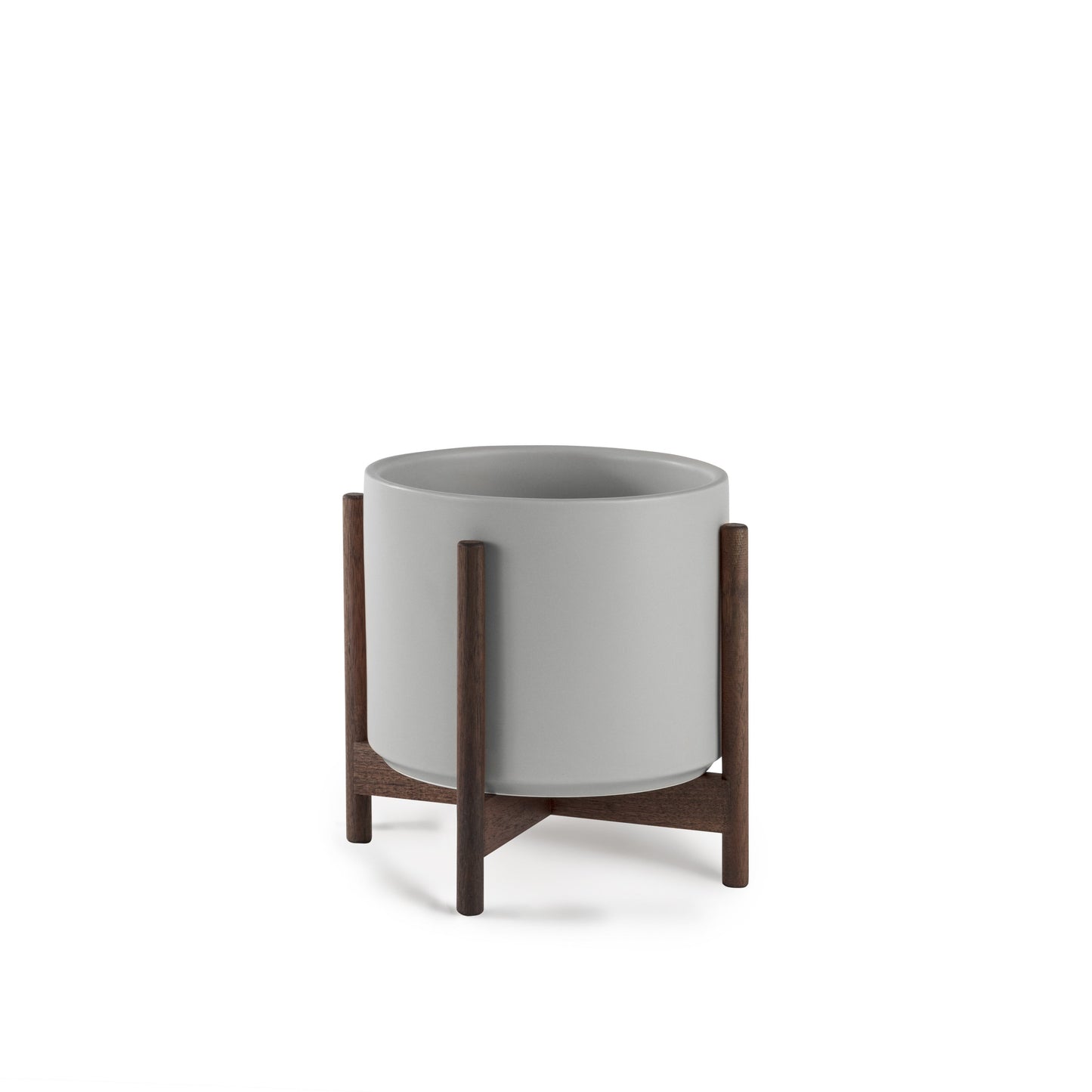 The Eight Planter -- Ceramic Cylinder w/stand Grey/Darkened Teak(8")